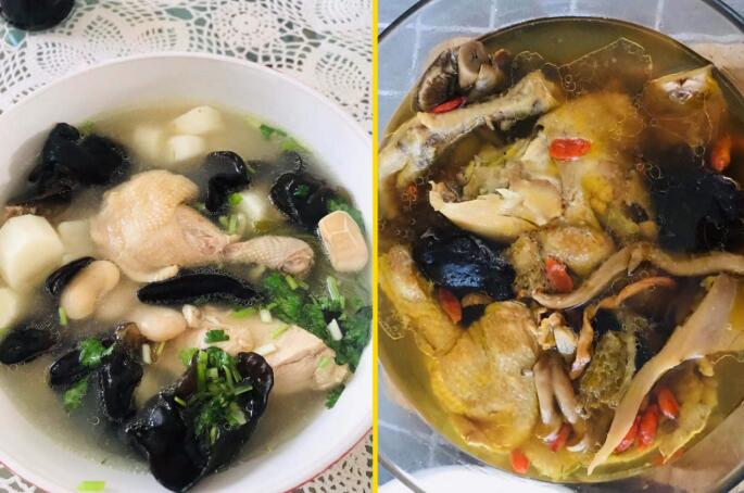 劉愛萍用美食團買來的食材制作的雞湯